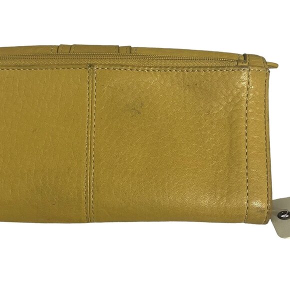 Fossil Yellow Leather Blackburn Checkbook Cover Flap Snap Trifold Wallet 7.5" - Picture 4 of 6